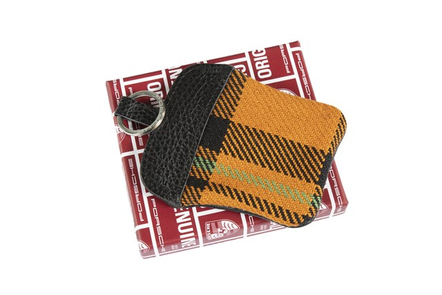 Porsche Classic Etui na klucze, z wytłoczonym herbem Porsche, pomarańczowa krata