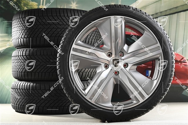 22" Macan Exclusive Design Winterräder Satz, Felgen 9J x 22 ET29 + 11J x 22 ET47 + NEUE Pirelli Winterreifen 255/40 R22 + 295/35 R22, in Platinsilber
