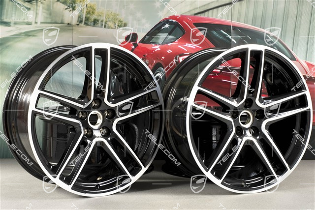 20" Komplet felg "Macan Turbo", 9J x 20 ET26 + 10J x 20 ET19, BORBET, czarny perłowy metalik Jet Black