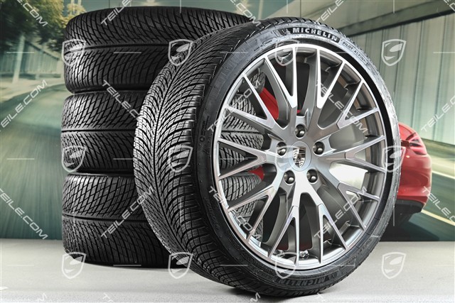 21" Panamera Exclusive Design Koła zimowe, komplet, felgi 9,5J x 21 ET71 + 10,5J x 21 ET71 + opony zimowe Michelin 275/35 R21 + 315/30 R21, platynowy srebrny