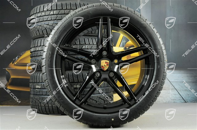 19" koła zimowe, komplet Carrera, felgi 8,5J x 19 ET50 + 11J x 19 ET56 + opony zimowe Pirelli Sottozero II 235/40 R19 + 295/35 R19, nie do samochodów z PCCB + skrętna tylna oś, czarny wysoki połysk