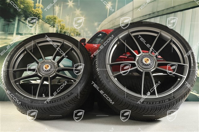 20/21-inch Turbo S winter wheel set, central lock wheel rims 8,5J x 20 ET40 + 11J x 21 ET66 + Michelin winter tyres 245/35 R20 + 305/30 R21, platinum satin matt