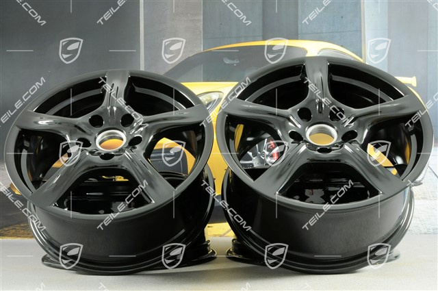 18" Komplet felg Panamera, 8J x 18 ET59 + 9J x 18 ET53, czarny wysoki połysk