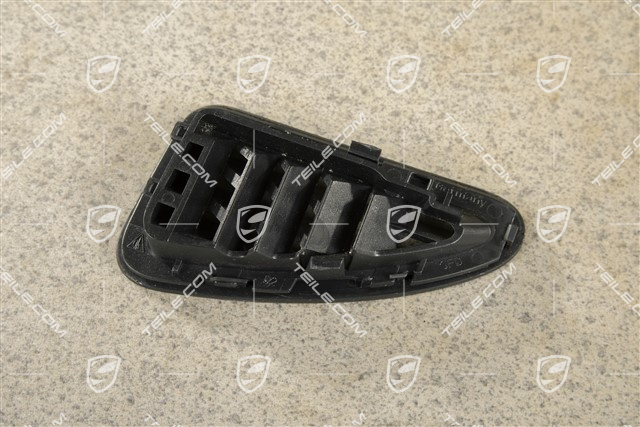 Dashboard side vent / grille / defroster trim, upper, Black, R