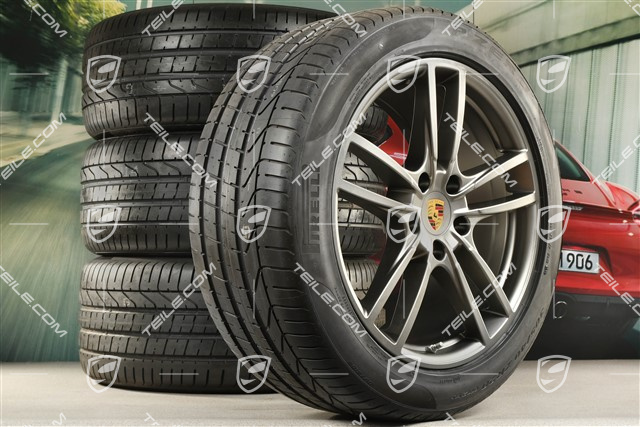 20" koła letnie Cayenne Sport, komplet, felgi 9J x 20 ET50 + 10,5J x 20 ET64 + NOWE opony letnie Pirelli 275/45 R20 + 305/40 R20, z czujnikami ciśnienia