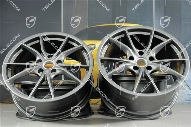 20" Komplet felg Carrera S IV, 8J x 20 ET57 + 10J x 20 ET45, Platinum satynowy mat