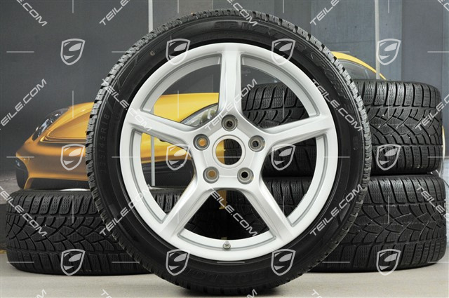 18" Boxster Winterräder Satz, 8J x 18 ET57 + 9J x 18 ET47 + Winterreifen Dunlop 235/45 R18 + 265/45 R18, mit RDK-Sensoren