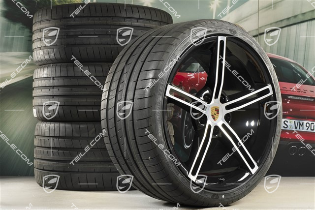 21" Mission E Design summer wheel set, rims 9,5J x 21 ET60 + 11,5J x 21 ET66 + Goodyear summer tyres 265/35 R21 + 305/30 R21, black high gloss