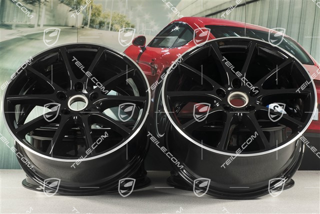 20-inch Cayenne COUPE Design wheel rim set, 10,5J x 20 ET55 + 9J x 20 ET50, black high gloss