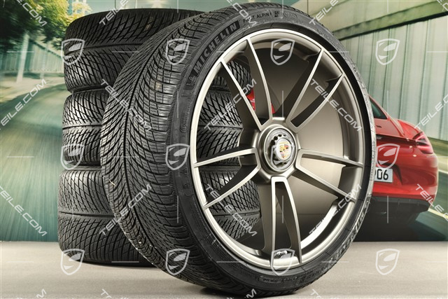 20/21-inch Turbo S winter wheel set, central lock wheel rims 8,5J x 20 ET40 + 11J x 21 ET66 + Michelin winter tyres 245/35 R20 + 305/30 R21, platinum satin matt