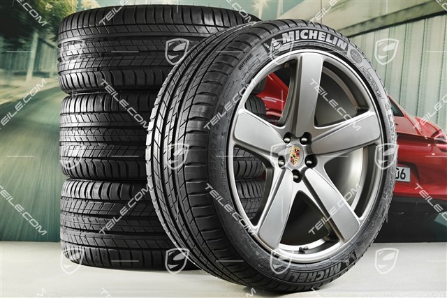 21" Sport Classic summer wheel set, wheel rims 9,5J x 21 ET27 + 10J x 21 ET19 + Michelin summer tyres 265/40 R21 + 295/35 R21, with TPMS, Platinum satin matt