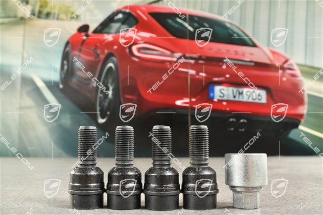 Anti-theft wheel bolt set (4 pcs.), incl. adapter, Black