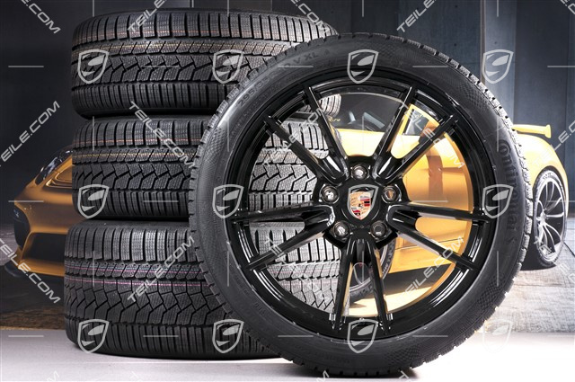 19"+20" koła zimowe Carrera, komplet, felgi 8,5J x 19 ET52 + 11J x 20 ET66 + NOWE opony zimowe  Continental 235/40 R19 + 295/35 R20, z czujnikami ciśnienia, czarny wysoki połysk