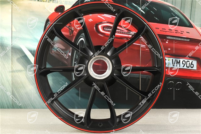 20" Felgensatz GT3, 9J x 20 ET55 + 12J x 20 ET47, in Schwarz seidenmatt + Rand in Rot
