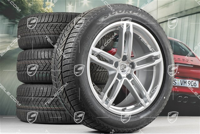 19" "Macan Turbo" Winterräder Satz, Felgen 8J x 19 ET21 + 9J x 19 ET21 + NEUE Pirelli Winterreifen 235/55 R19 + 255/50 R19 (0 km, DOT/Bj. 2016), mit RDK-Sensoren