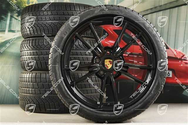 19-/20-inch Carrera winter wheel set, wheel rims 8,5J x 19 ET52 + 11J x 20 ET66 + NEW Pirelli winter tyres 235/40 R19 + 295/35 R20, with TPMS, black high gloss