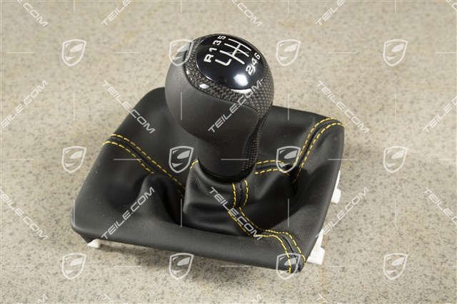 Schaltknopf, Leder/Carbon, Schwarz/Speedgelb