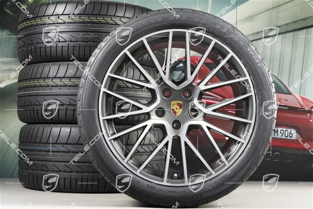 21" Cayenne RS Spyder Sommerräder Satz, Felgen 9,5J x 21 ET46 + 11,0J x 21 ET58 + NEUE Bridgestone Dueler H/P Sport Sommerreifen 285/40 R21 + 315/35 R21, mit RDK-Sensoren