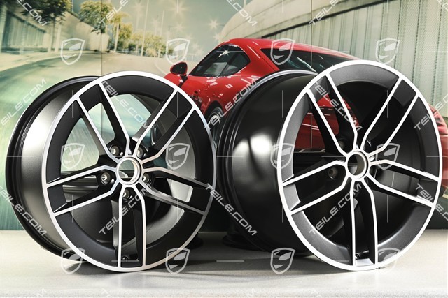 20"+21" Carrera Exclusive Design wheel rim set, rims 8.5J x 20 ET50 + 11.5J x 21 ET79, black satin matt