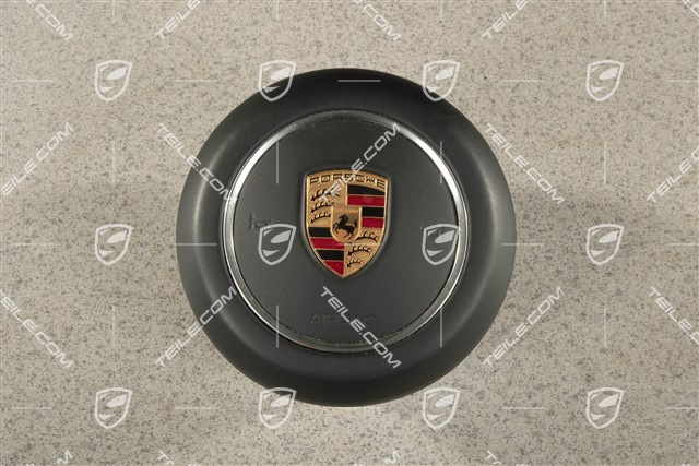 Airbag unit, steering wheel, Leather, Black