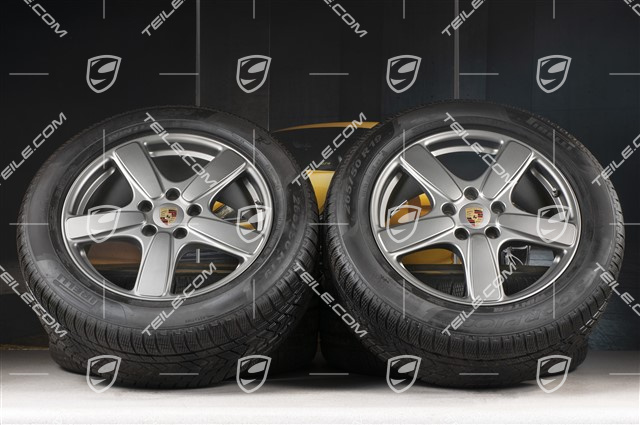 19" koła zimowe, komplet Cayenne Sport Classic, felgi 8,5J x 19 ET59 + opony zimowe Pirelli 265/50 R19, Platinum (półpołysk), z czujnikami ciśnienia