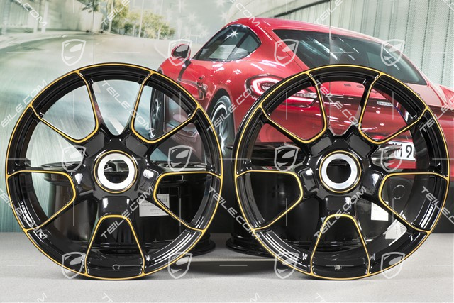 20" Zentralverschluss Felgensatz, 911 Turbo S Exclusive Design, 9J x 20 ET51 + 11,5J x 20 ET56, schwarz/goldgelb