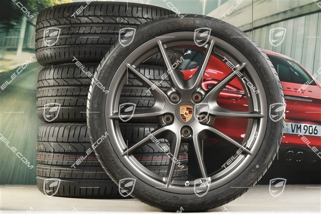 20-inch Carrera S III summer wheel set, 8,5J x 20 ET51 + 11J x 20 ET52 + NEW Pirelli summer tyres 245/35 ZR20 + 305/30 ZR20, with TPMS, Platinum Silk Gloss