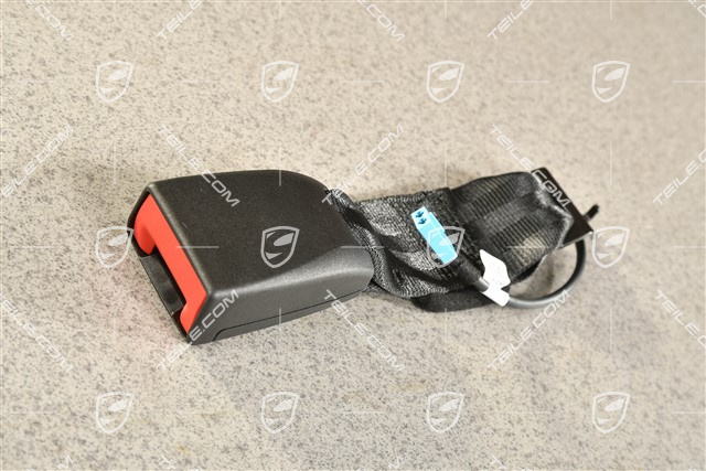 Seat belt buckle, rear, centre, visual and acoustic control of fastening