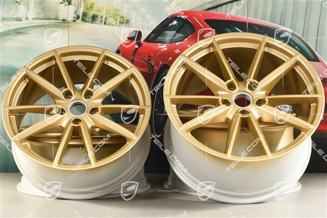 20+21-inch wheel rim set Carrera S, rims: front 8,5J x 20 ET53 + rear 11,5J x 21 ET67, aurum satin matt