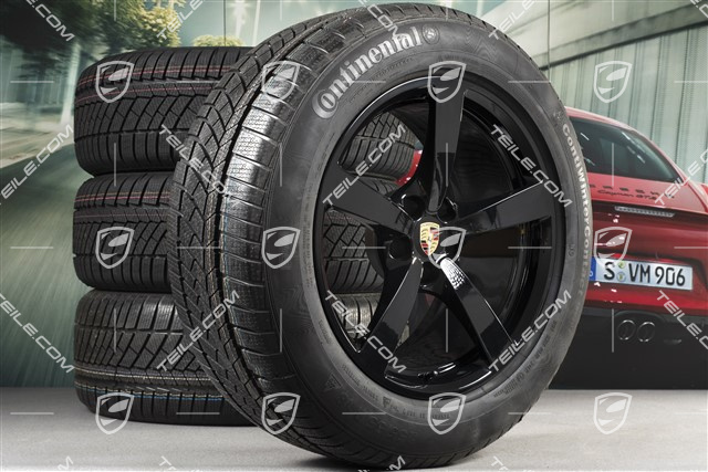 18" "Macan" Winterräder Satz, Felgen 8J x 18 ET21 + 9J x 18 ET21 + Continental Winterreifen 235/60 ZR 18 + 255/55 ZR 18, mit RDK-Sensor, schwarz hochglanz