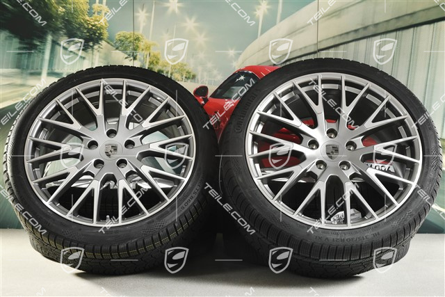 21" Panamera Exclusive Design Koła zimowe, komplet, felgi 9,5J x 21 ET71 + 10,5J x 21 ET71 + opony zimowe Continental Winter Contact TS860 S 275/35 R21 + 315/30 R21, platynowy srebrny