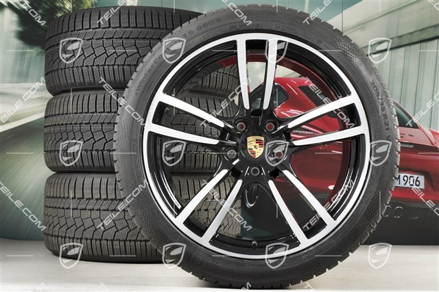 21-inch Cayenne Turbo winter wheel set, rims 9,5J x 21 ET46 + 11,0J x 21 ET58 + Continental winter tyres 275/40 R21 + 305/35 R21, with TPMS, black high gloss