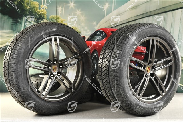 19-inch "Macan Turbo" winter wheels set, rims 8J x 19 ET21 + 9J x 19 ET21, NEW Pirelli winter tyres 235/55 R 19 + 255/50 R 19, with TPMS,platinum satin-matt