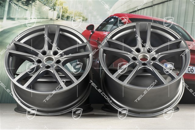 21" Komplet felg Cayenne Turbo, 11J x 21 ET58 + 9,5J x 21 ET46, Platinum półmat satyna