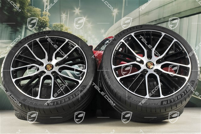 21" Panamera Exclusive Design Sport Sommerräder Satz, Felgen 9,5J x 21 ET71 + 11,5J x 21 ET69 + NEUE Michelin Sommerreifen 275/35 R21 + 315/30 R21, mit RDK-Sensoren, in Schwarz Hochglanz
