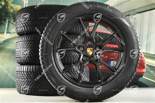 20-inch Cayenne S winter wheel set, rims 9J x 20 ET50 + 10,5J x 20 ET64 + NEW Pirelli winter tyres 255/55 R20 + 295/45 R20, with TPMS, black satin matt