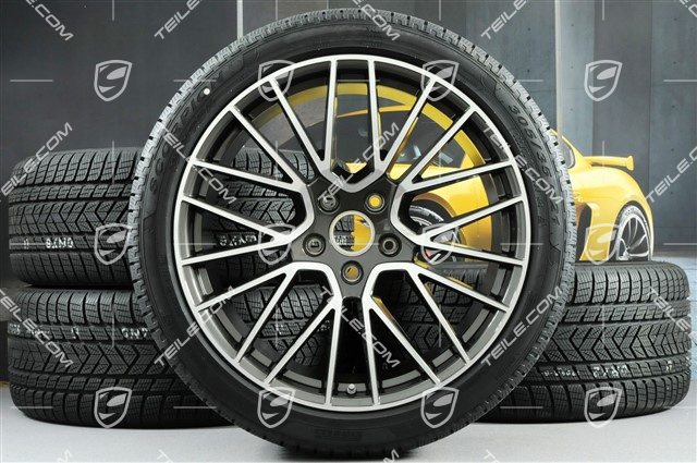 21" koła zimowe Cayenne COUPÉ RS Spyder, komplet, felgi 9,5J x 21 ET46 + 11,0J x 21 ET49 + opony zimowe Pirelli 275/40 R21 + 305/35 R21, z czujnikami ciśnienia