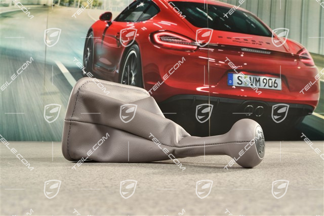 Schaltknauf /Schalthebelknopf mit Schaltmanschette Leder, Klassikgrau