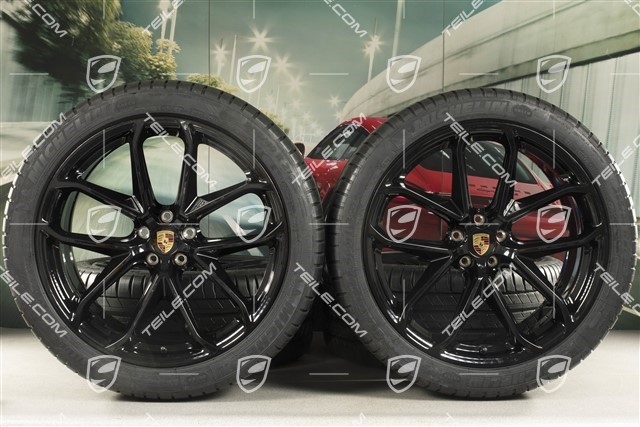 21" GT Design summer wheel set, wheel rims 9,5J x 21 ET27 + 10J x 21 ET19 + NEW Michelin summer tyres 265/40 R21 + 295/35 R21, black high gloss, with TPM