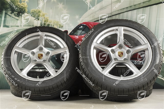18" Boxster Winterräder Satz, Felgen 8J x 18 ET57 + 9,5J x 18 ET49, Pirelli Sottozero II Winterreifen, DOT/Bj. 2017, Reifenprofil 6mm, mit RDK-Sensoren
