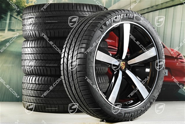 21" Exclusive Design Sport summer wheel set, wheel rims 9,5J x 21 ET27 + 10J x 21 ET19 + Michelin summer tyres 265/40 R21 + 295/35 R21, black high gloss, with TPM