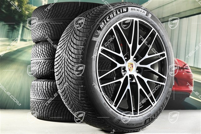 21-inch Cayenne COUPE "RS Spyder Design" winter wheel set, rims 9,5J x 21 ET46 + 11,0J x 21 ET49 + Michelin Pilot Alpin 5 SUV winter tyres 285/45 R21 + 305/40 R21, with TPMS, black high gloss