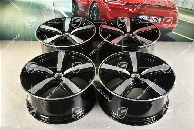 22" Komplet felg Cayenne Exclusive Design Sport, 10J x 22 ET48 +11,5J x 22 ET61, czarny wysoki połysk