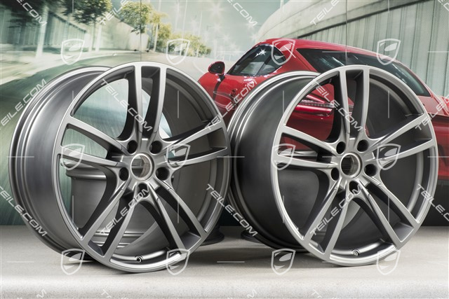 21" Komplet felg Cayenne Turbo, 11J x 21 ET58 + 9,5J x 21 ET46, Platinum półmat satyna