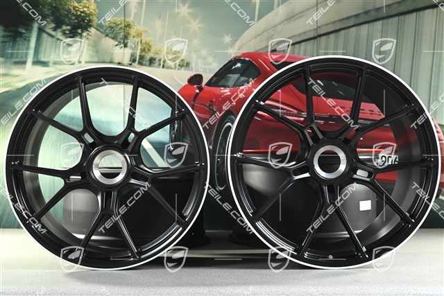 20"+21" GT3 Felgen Satz, 9,5J x 20 ET46 + 12J x 21 ET45, in Schwarz Seidenmatt, Rand in Weiß