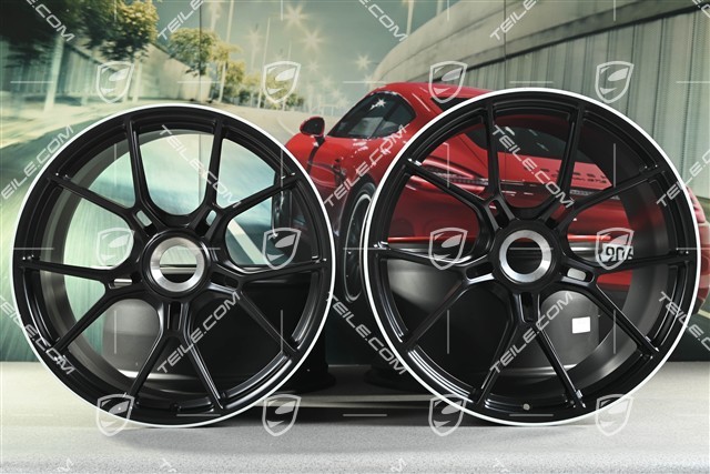 20"+21" GT3 Felgen Satz, 9,5J x 20 ET46 + 12J x 21 ET45, in Schwarz Seidenmatt, Rand in Weiß