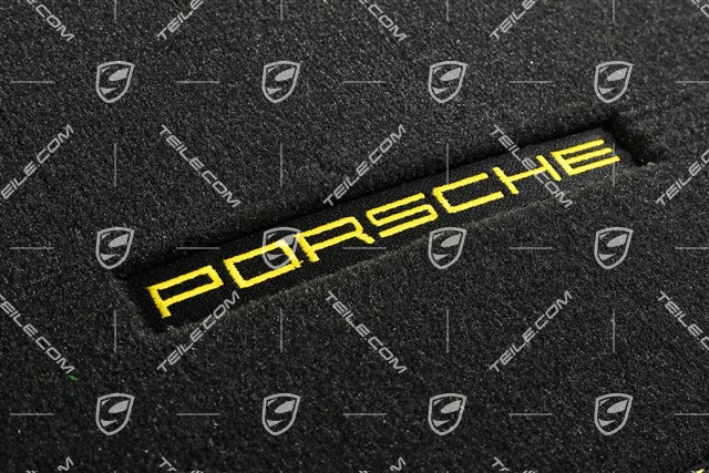 Fußmatten / Fussmattensatz, Velours schwarz mit gelben Nähten