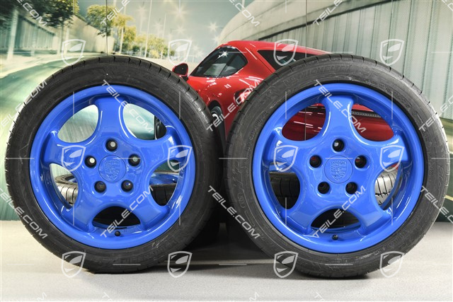 17-inch CUP I wheel set, 7J x 17 ET55 + 9J x 17 ET55 + Michelin summer tyres 225/45 ZR17 + 255/40 ZR17, Maritime Blue 38B