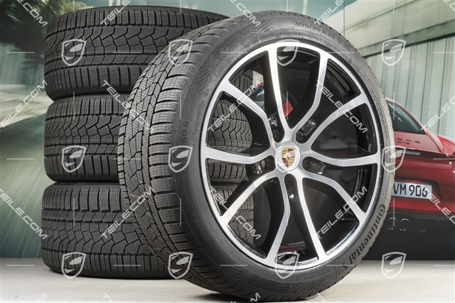 21-inch Cayenne COUPE Exclusive Design winter wheel set, rims 9,5J x 21 ET46 + 11,0J x 21 ET49 + NEW Continental winter tyres 275/40 R21 + 305/35 R21, with TPMS, black high gloss + bright-polished areas