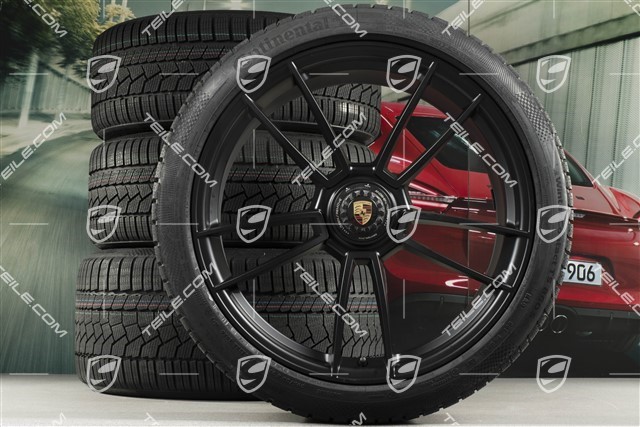 20"+21" GTS komplet kół zimowoch "Turbo S", felgi centralnie mocowane 8,5J x 20 ET50 + 11J x 21 ET66 + NOWE opony zimowe Continental 245/35 R20 + 295/30 R21, czarny satynowy półmat